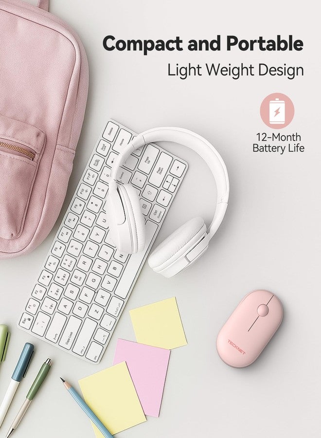 TECKNET Bluetooth Mouse, 2.4G USB-A Compact and Portable Mouse for Laptop 2 Modes(BT3.0/5.0+2.4Ghz), Silent Slim Clicks with USB Receiver, Compatible with PC, Chromebook, Mac- Pink - Image 5