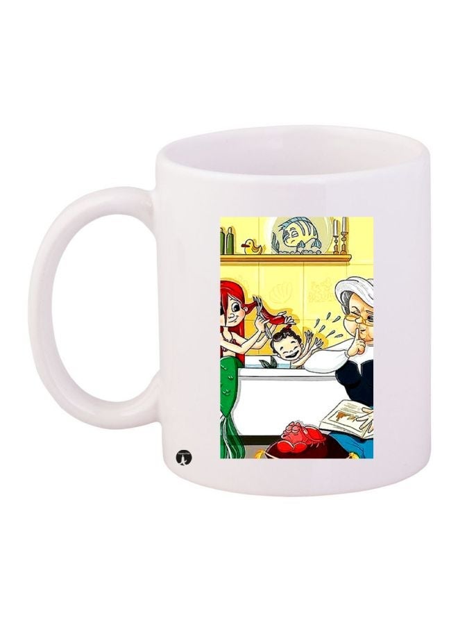 RYN Cartoon Printed Coffee Mug White/Yellow/Green 11ounce