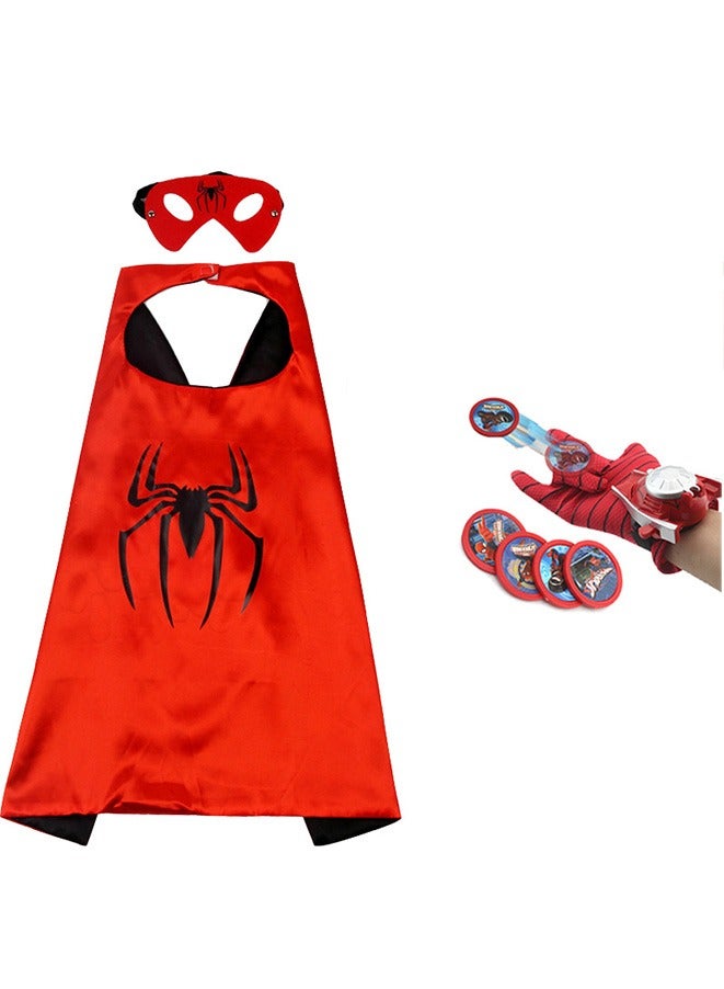 3-Piece Spider-Man Cosplay Costume Set Superhero Capes and Masks+Launcher Gloves For Cartoon Dress up Costumes Suit,Plastic Launcher Satin Cape, for Kids Boy Role Play Toy  - Image 1