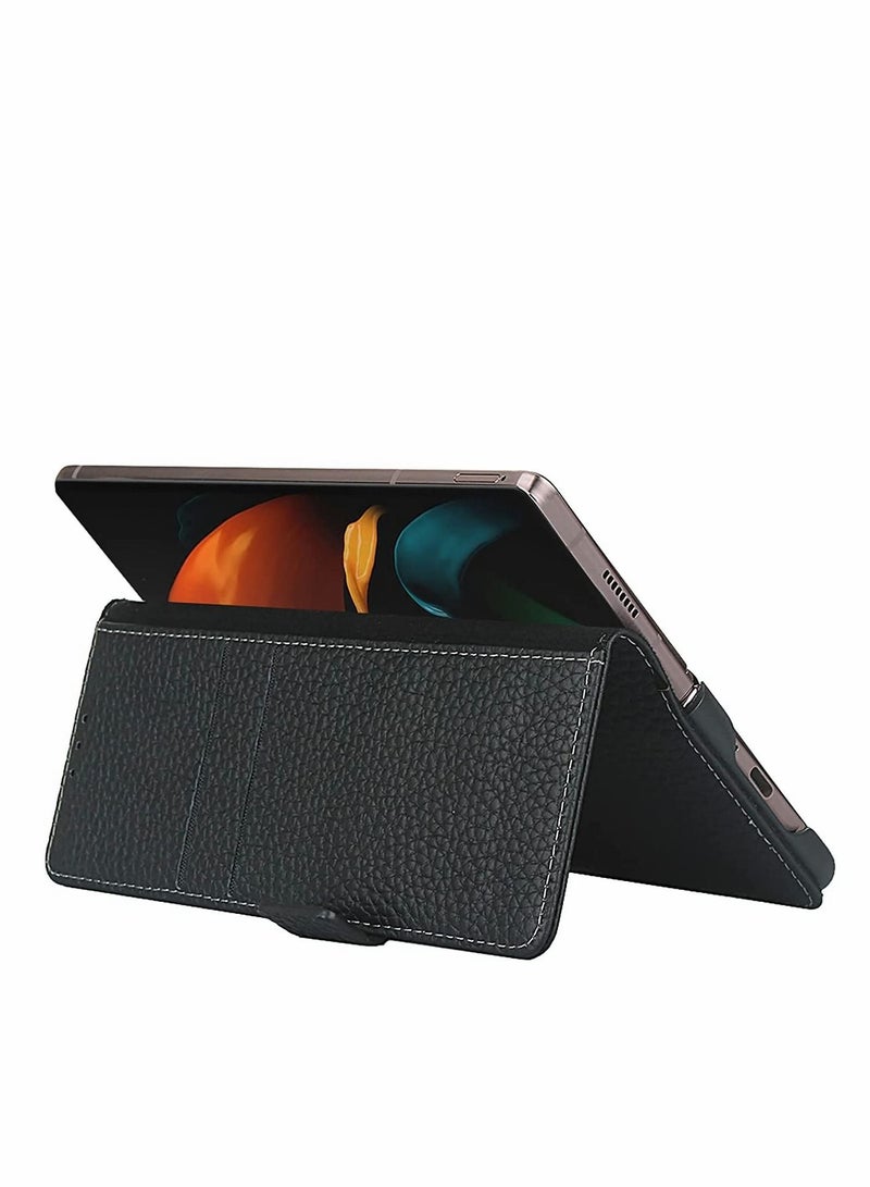 Y&D Case Designed for Samsung Galaxy Z Fold 2 Wallet Case, Genuine Leather with Card Slots Kickstand Feature Flip Cover 5G (Black)  - Image 4