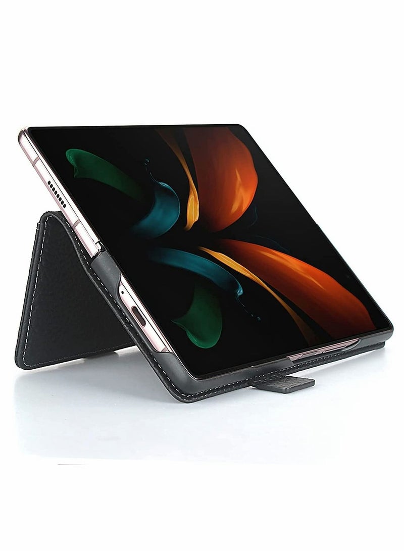 Y&D Case Designed for Samsung Galaxy Z Fold 2 Wallet Case, Genuine Leather with Card Slots Kickstand Feature Flip Cover 5G (Black)  - Image 3