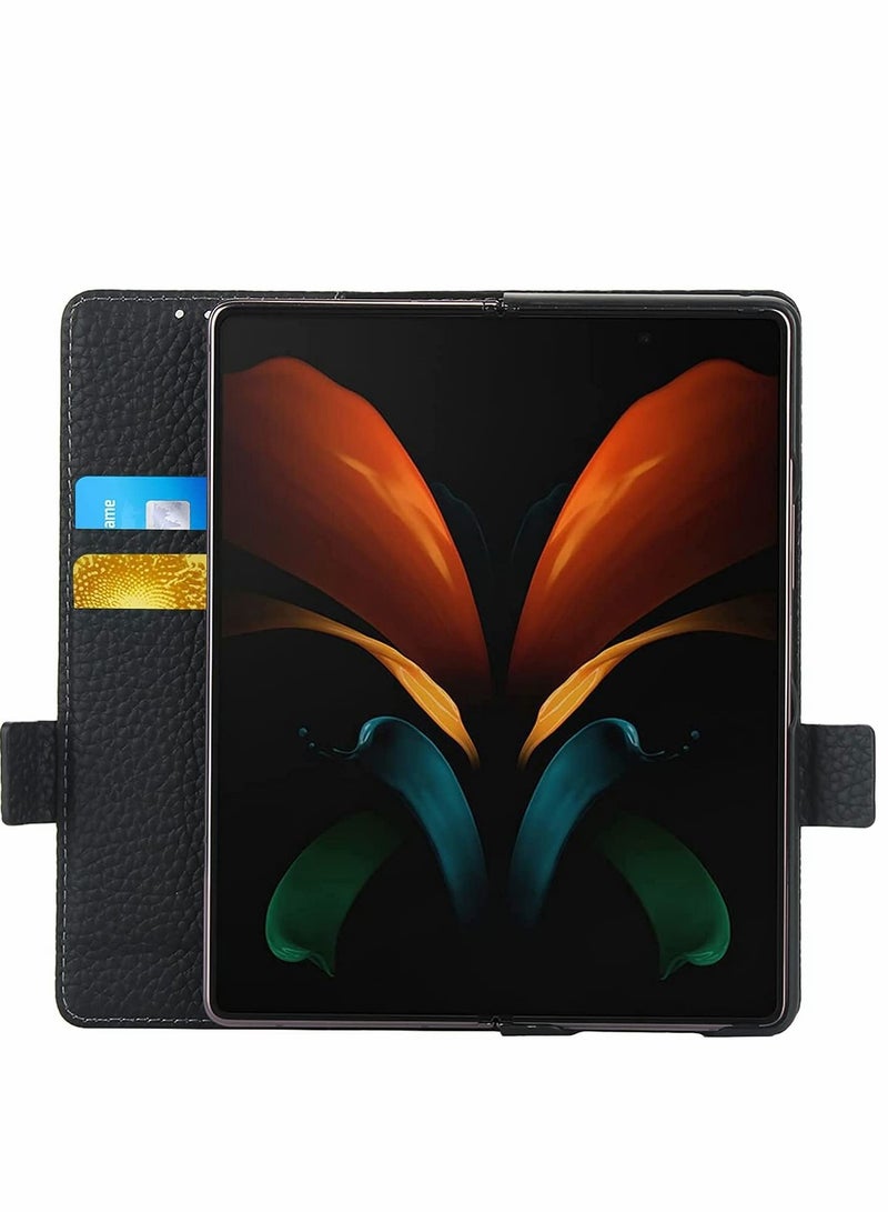 Y&D Case Designed for Samsung Galaxy Z Fold 2 Wallet Case, Genuine Leather with Card Slots Kickstand Feature Flip Cover 5G (Black)  - Image 5