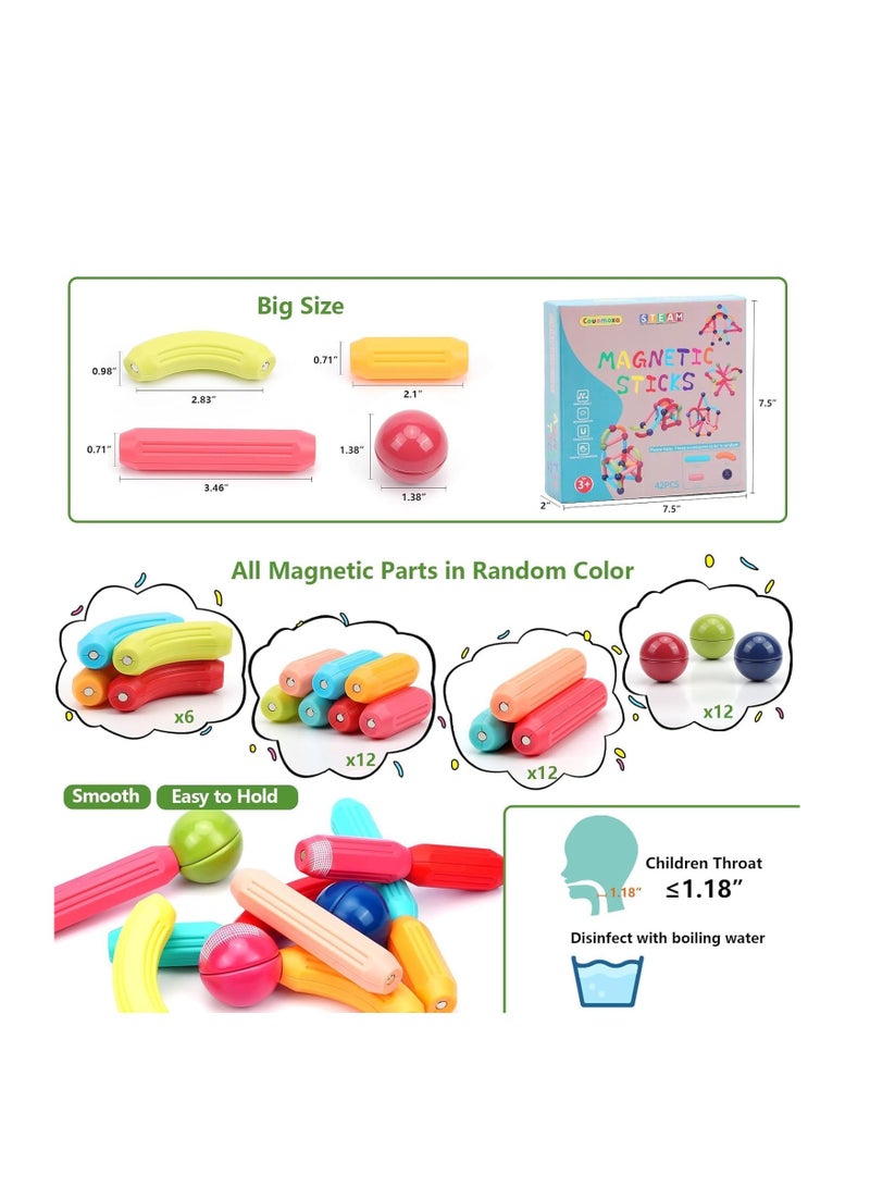 مجموعة العاب ماجناتيك 42 قطعه من عصي وكرات وقضبان مغناطيسية من ممز بلانيت،العاب منتسوري للاطفال ، مكعبات وعصي بناء وألعاب تكديس تعليمية للأطفال الأولاد والبنات ، هديه قيمه للاطفال - Image 3