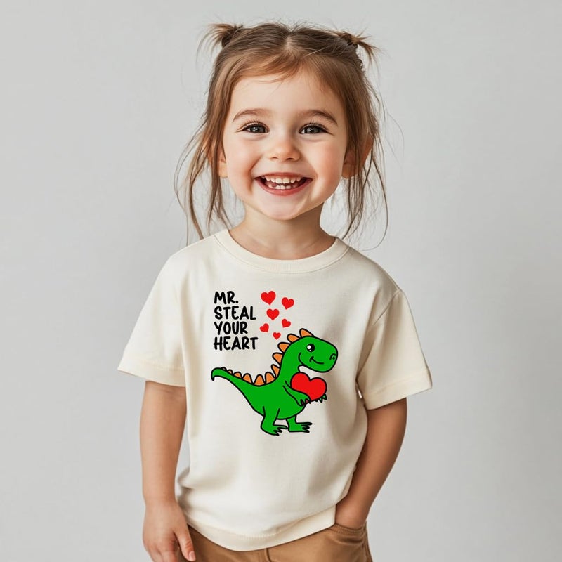 cheerilulu Toddler Boys Valentine Shirt for Girls Kids, Love T-Rex Dinosaur Alphabet ABC I Love You Heart T Shirt Cotton Blend,4-7T - Image 2