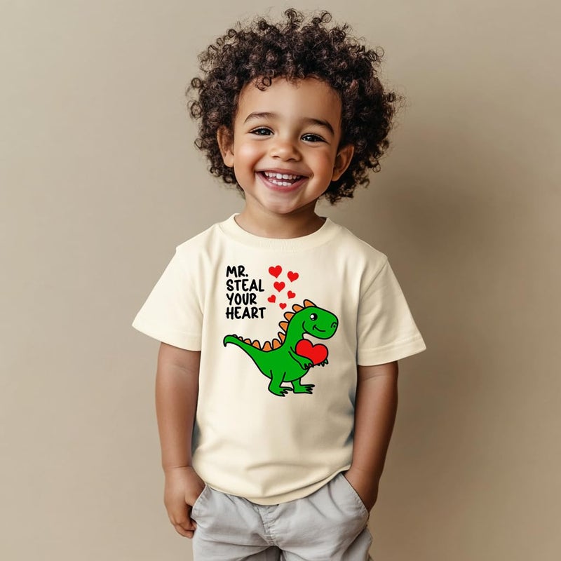 cheerilulu Toddler Boys Valentine Shirt for Girls Kids, Love T-Rex Dinosaur Alphabet ABC I Love You Heart T Shirt Cotton Blend,4-7T - Image 5