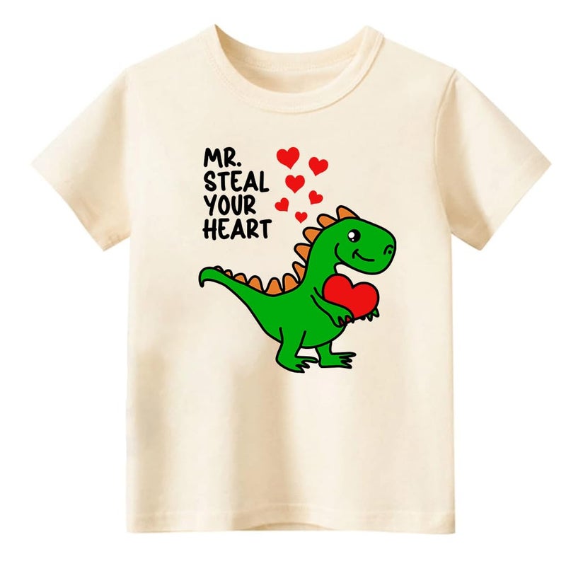 cheerilulu Toddler Boys Valentine Shirt for Girls Kids, Love T-Rex Dinosaur Alphabet ABC I Love You Heart T Shirt Cotton Blend,4-7T - Image 1