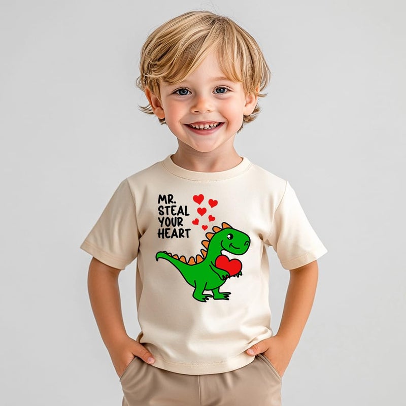 cheerilulu Toddler Boys Valentine Shirt for Girls Kids, Love T-Rex Dinosaur Alphabet ABC I Love You Heart T Shirt Cotton Blend,4-7T - Image 3