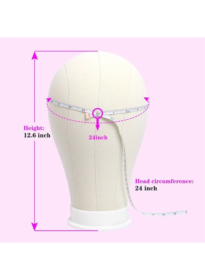 Bileaf 24 Inch Canvas Block Head Mannequin Wig Head With Stand for Styling Manikin Head Set Display Mannequin Head with Mount Holes(Creamy-White) - Image 2