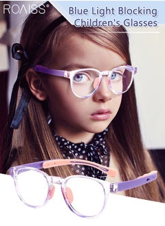 Kids Blue Light Blocking Glasses, Anti Eyestrain Computer Glasses, Gaming Eyewear UV400 Protection with Light Weight TR90 Frame for Boys Girls and Children Age 3-12, Clear Purple