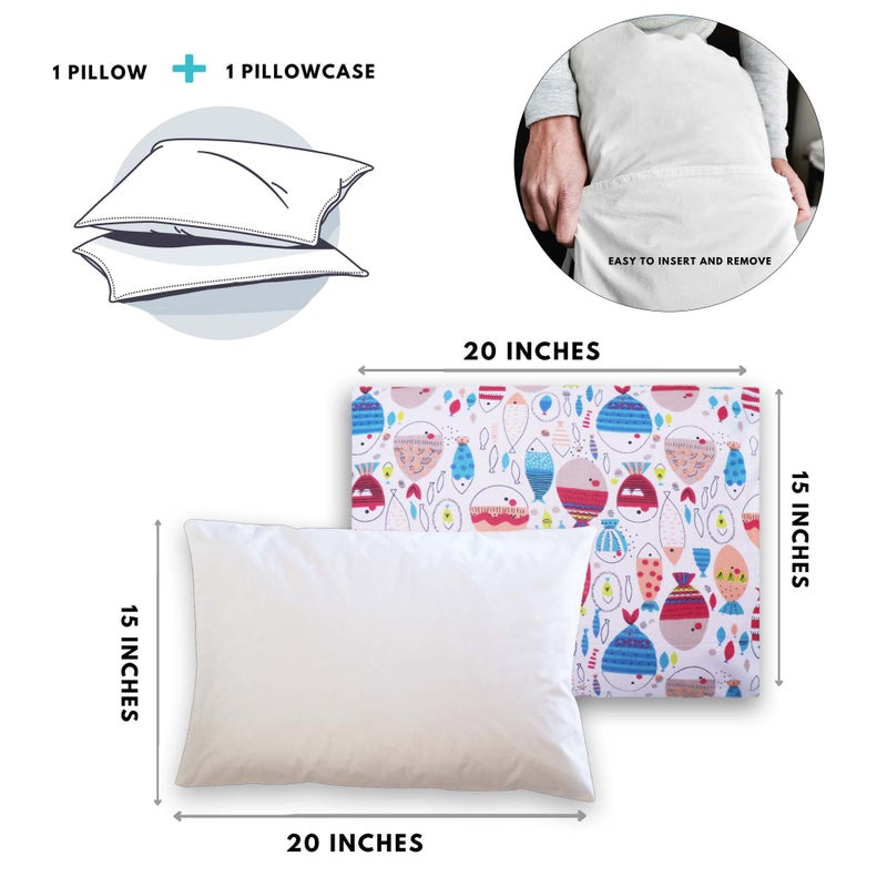 Kradyl Kroft وسادة كرايدل كروفت للأطفال بغطاء قابل للإزالة من 100% قطن - 20 × 15 بوصة | وسائد الأطفال | وسائد الرضع - أسماك ملونة - Image 3