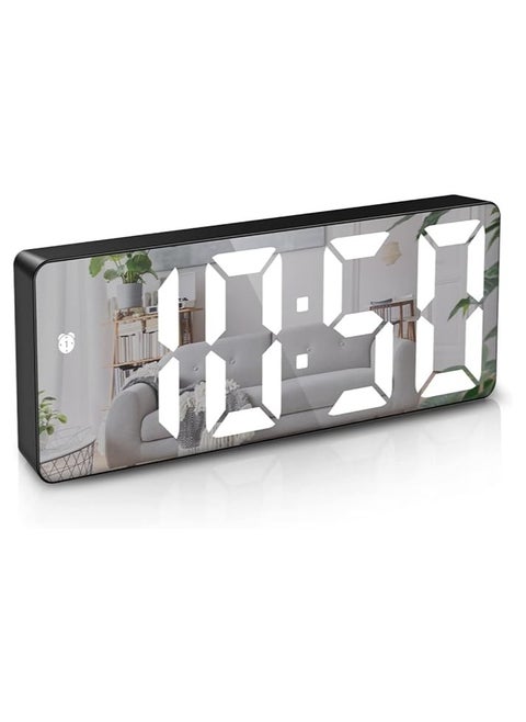 ORIA Digital Alarm Clock, (New Version) 6.5" Large Display LED Mirrored Clock with USB Charging Ports, Snooze, 12h&24h Display, 3 Adjustable Brightness Suitable for Bedroom, Office, Black Case+mirror