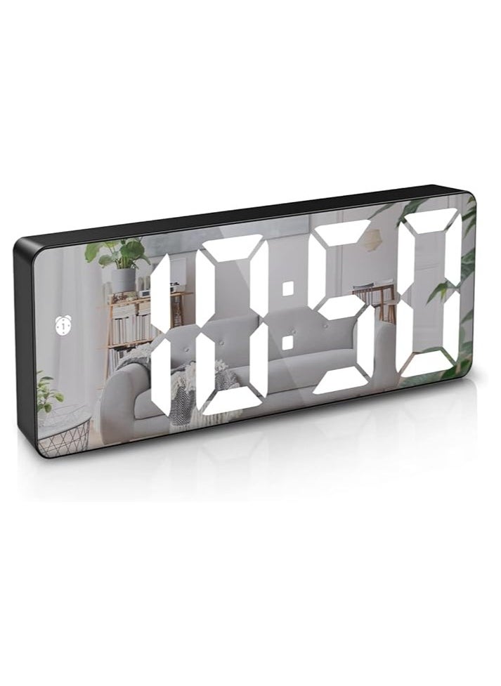 ORIA - ORIA Digital Alarm Clock, (New Version) 6.5" Large Display LED Mirrored Clock with USB Charging Ports, Snooze, 12h&24h Display, 3 Adjustable Brightness Suitable for Bedroom, Office, Black Case+mirror - Image 1