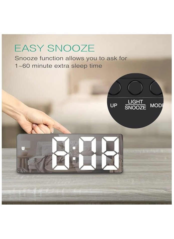 ORIA - ORIA Digital Alarm Clock, (New Version) 6.5" Large Display LED Mirrored Clock with USB Charging Ports, Snooze, 12h&24h Display, 3 Adjustable Brightness Suitable for Bedroom, Office, Black Case+mirror - Image 1