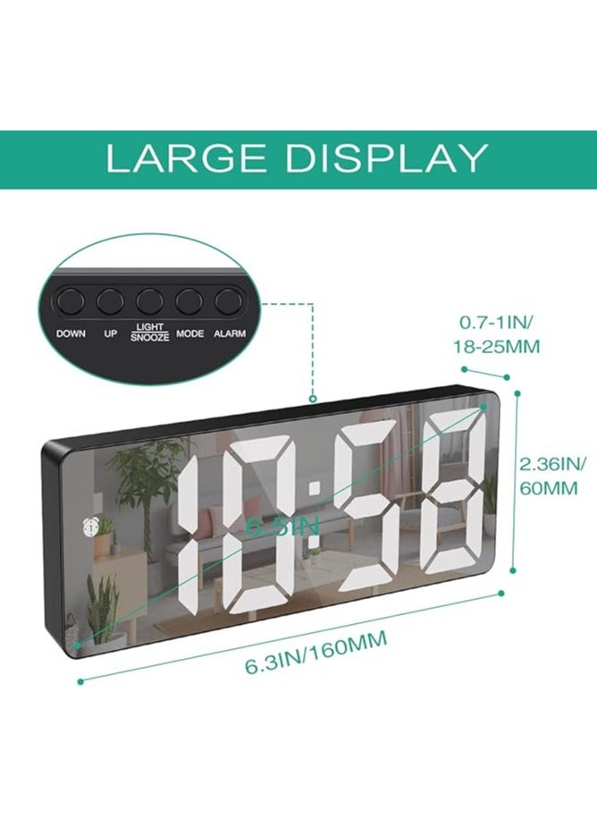 ORIA - ORIA Digital Alarm Clock, (New Version) 6.5" Large Display LED Mirrored Clock with USB Charging Ports, Snooze, 12h&24h Display, 3 Adjustable Brightness Suitable for Bedroom, Office, Black Case+mirror - Image 1