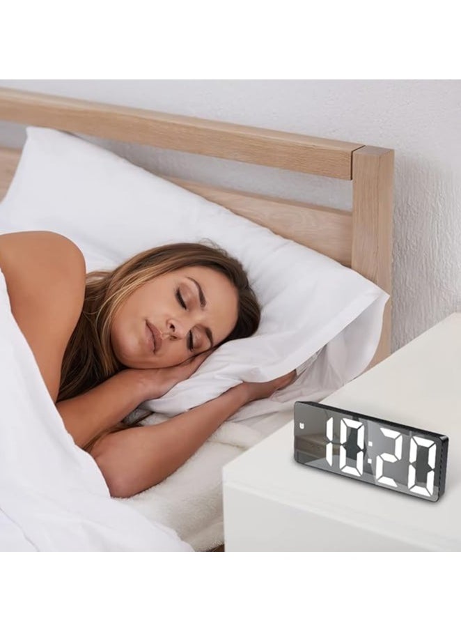 ORIA - ORIA Digital Alarm Clock, (New Version) 6.5" Large Display LED Mirrored Clock with USB Charging Ports, Snooze, 12h&24h Display, 3 Adjustable Brightness Suitable for Bedroom, Office, Black Case+mirror - Image 1