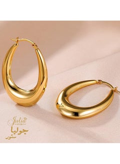 أقراط دائرية بتصميم قطرة الماء أقراط ذهبية مكتنزة عيار 14 قيراط من الفولاذ المقاوم للصدأ بيضاوية خفيفة الوزن ذهبية سميكة أقراط ذهبية مضادة للحساسية مجوهرات للفتيات والنساء من متجر جوليا