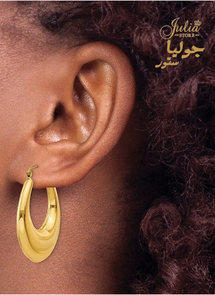 جوليا ستور - أقراط دائرية بتصميم قطرة الماء أقراط ذهبية مكتنزة عيار 14 قيراط من الفولاذ المقاوم للصدأ بيضاوية خفيفة الوزن ذهبية سميكة أقراط ذهبية مضادة للحساسية مجوهرات للفتيات والنساء من متجر جوليا - Image 1