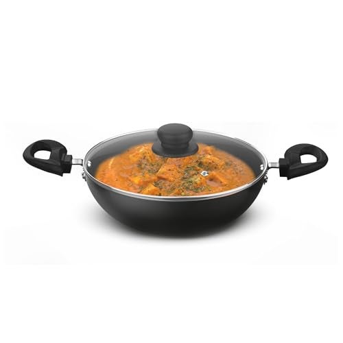 Preethi Daily Collection Non Stick Kadai 24 cm, with Glass Lid, 5 Star Non Stick Effect, Grey - Image 1