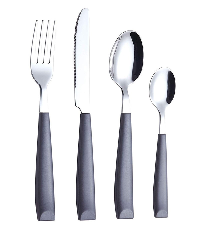 EXZACT 16-Piece Flatware Set for 4 – Colored Stainless Steel Cutlery with Wide Plastic Handles – Comfortable Tableware: Forks, Knives, Spoons, Teaspoons - Image 1