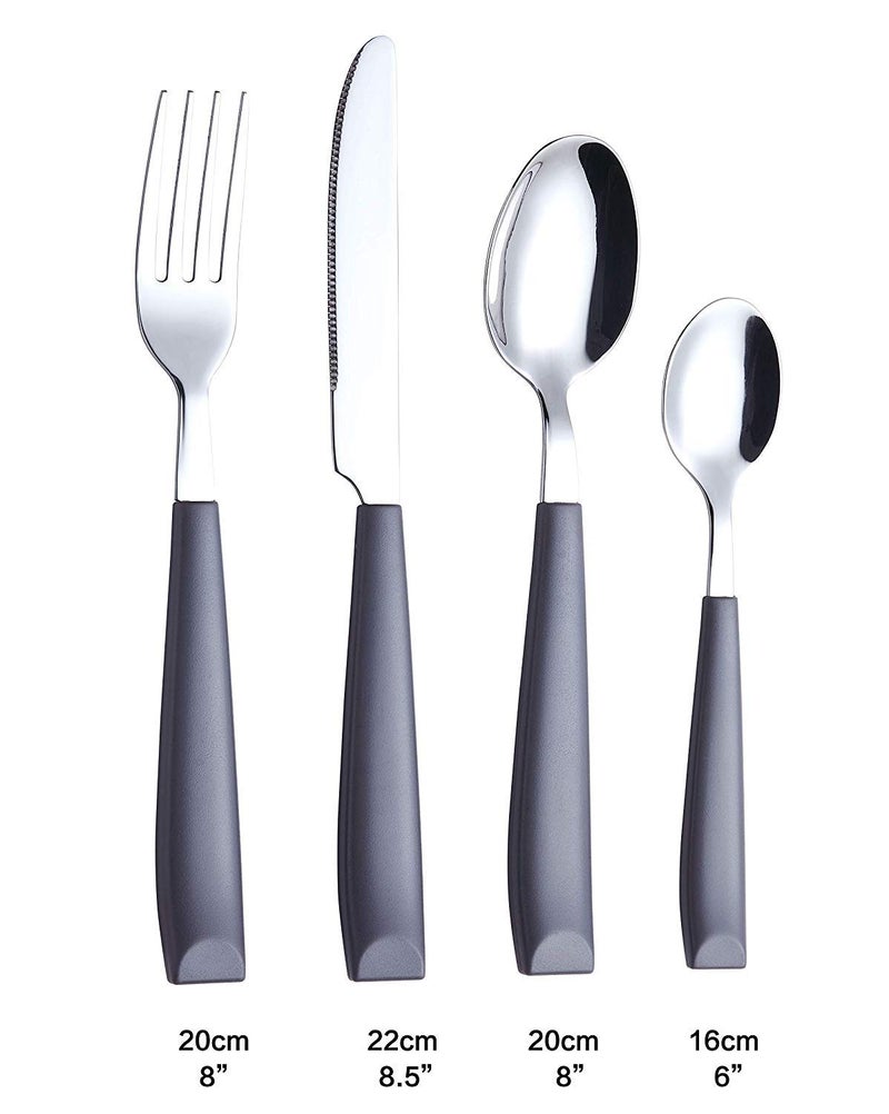 EXZACT 16-Piece Flatware Set for 4 – Colored Stainless Steel Cutlery with Wide Plastic Handles – Comfortable Tableware: Forks, Knives, Spoons, Teaspoons - Image 2