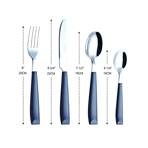 EXZACT 16-Piece Flatware Set for 4 – Colored Stainless Steel Cutlery with Wide Plastic Handles – Comfortable Tableware: Forks, Knives, Spoons, Teaspoons - Image 3