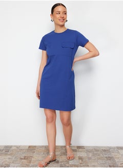 trendyol Saxe 100% Cotton Pocket Detailed Crew Neck Short Sleeve Knitted T-shirt Dress TWOSS24EL00120  - Image 1
