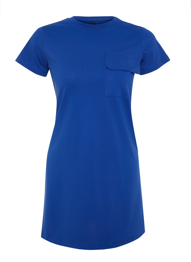 trendyol - Saxe 100% Cotton Pocket Detailed Crew Neck Short Sleeve Knitted T-shirt Dress TWOSS24EL00120 - Image 1