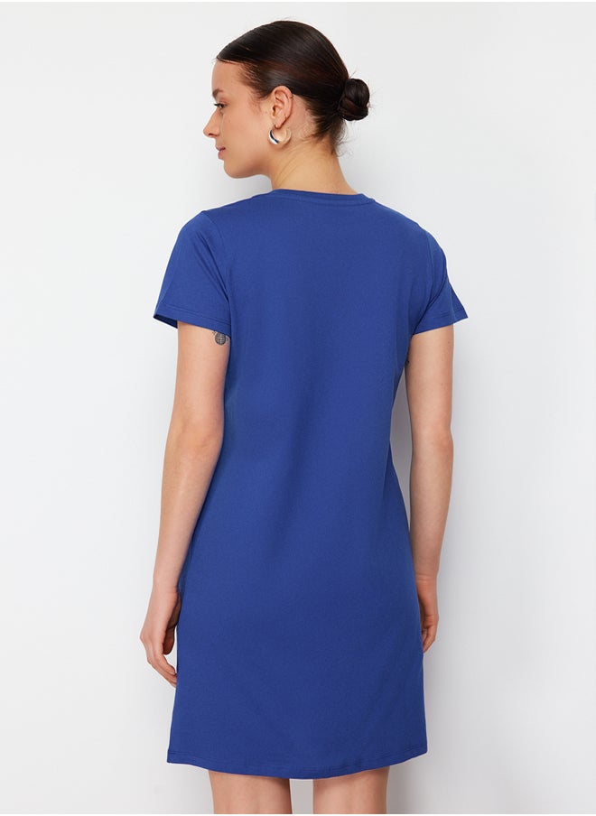 trendyol - Saxe 100% Cotton Pocket Detailed Crew Neck Short Sleeve Knitted T-shirt Dress TWOSS24EL00120 - Image 1