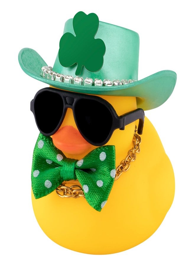 Wonuu St. Patrick's Day Rubber Duck Decorations - Party Favors Supplies, Lucky Green Shamrocks Hat, Car Decoration - Diamond Hat With Green Bow Tie - Image 1