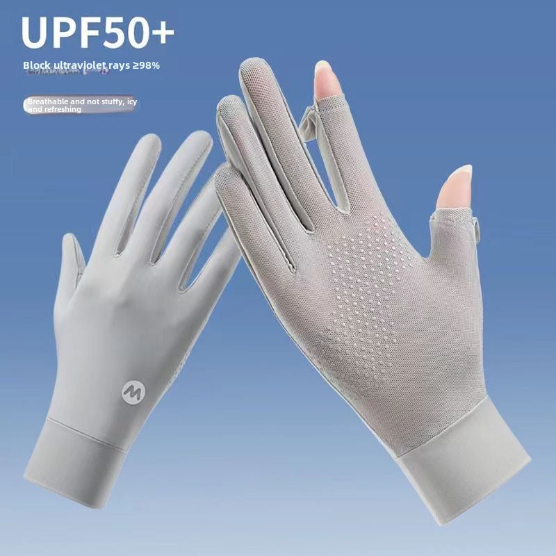 Summer UV Protection Breathable Fingerless Gloves Gray M