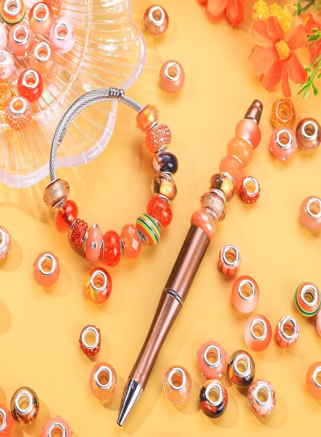 AIPRIDY 130 Pieces Assorted European Large Hole Fairy Wand Garden Beads, Mixed Color Lampwork Spacer Craft Beads for DIY Jewelry Making Supplies (Orange) - Image 4