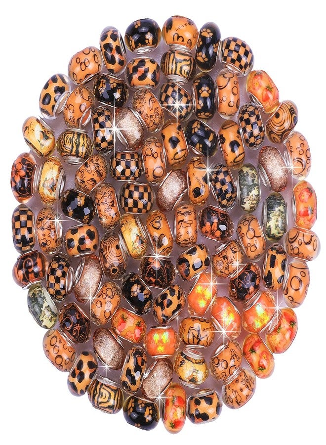 AIPRIDY 130 Pieces Assorted European Large Hole Fairy Wand Garden Beads, Mixed Color Lampwork Spacer Craft Beads for DIY Jewelry Making Supplies (Orange) - Image 2