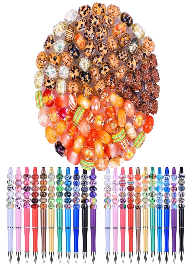 AIPRIDY 130 Pieces Assorted European Large Hole Fairy Wand Garden Beads, Mixed Color Lampwork Spacer Craft Beads for DIY Jewelry Making Supplies (Orange) - Image 1