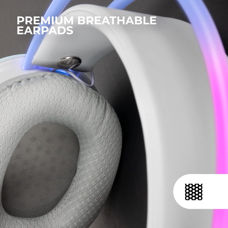 مارس_جيمنج مارس جيمينغ MH-GLOW أبيض، سماعة رأس بتدفق RGB كامل 360°، ميكروفون بإلغاء الضوضاء، تصميم خفيف الوزن للغاية، وسادات أذن من رغوة الذاكرة، توافق عالمي - Image 5