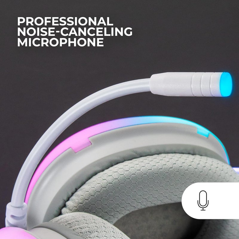 مارس_جيمنج مارس جيمينغ MH-GLOW أبيض، سماعة رأس بتدفق RGB كامل 360°، ميكروفون بإلغاء الضوضاء، تصميم خفيف الوزن للغاية، وسادات أذن من رغوة الذاكرة، توافق عالمي - Image 4