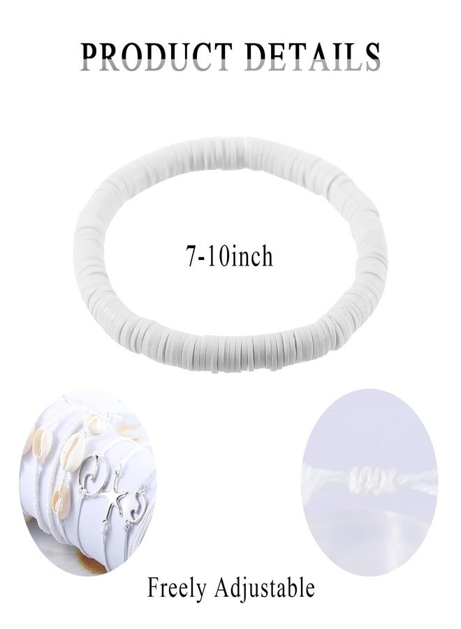 PIPITREE 12Pcs Beach Surfer Wave Bracelets for women, Adjustable Handmade Waterproof Braided String Beaded Anklets Starfish Shell Ankle Bracelet for Women Boho Summer White Bracelet Set - Image 2