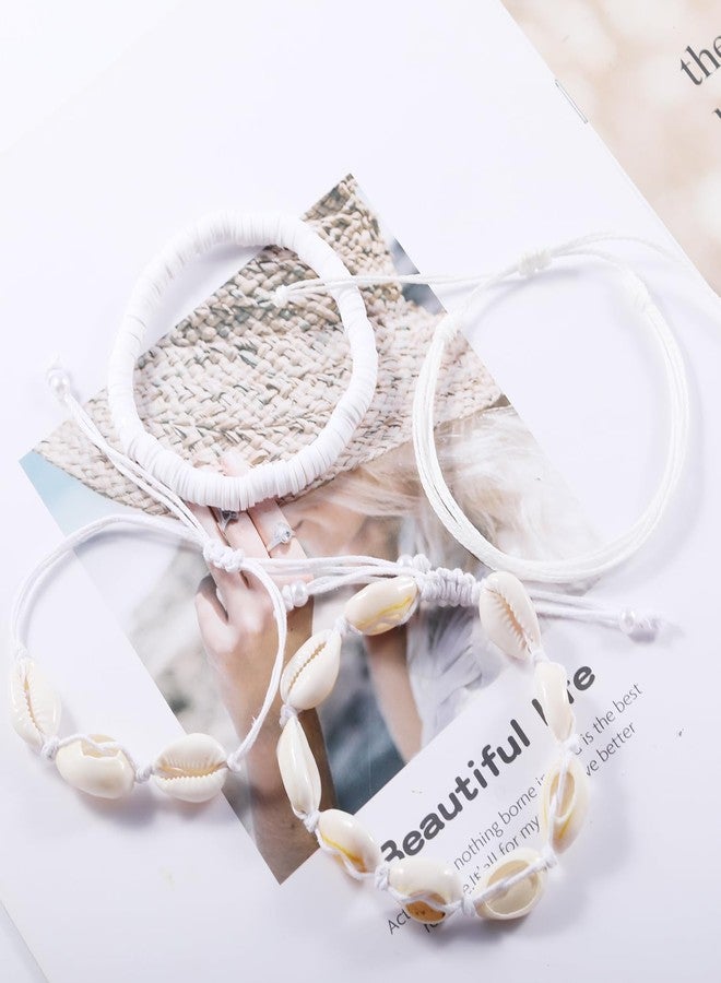 PIPITREE 12Pcs Beach Surfer Wave Bracelets for women, Adjustable Handmade Waterproof Braided String Beaded Anklets Starfish Shell Ankle Bracelet for Women Boho Summer White Bracelet Set - Image 3