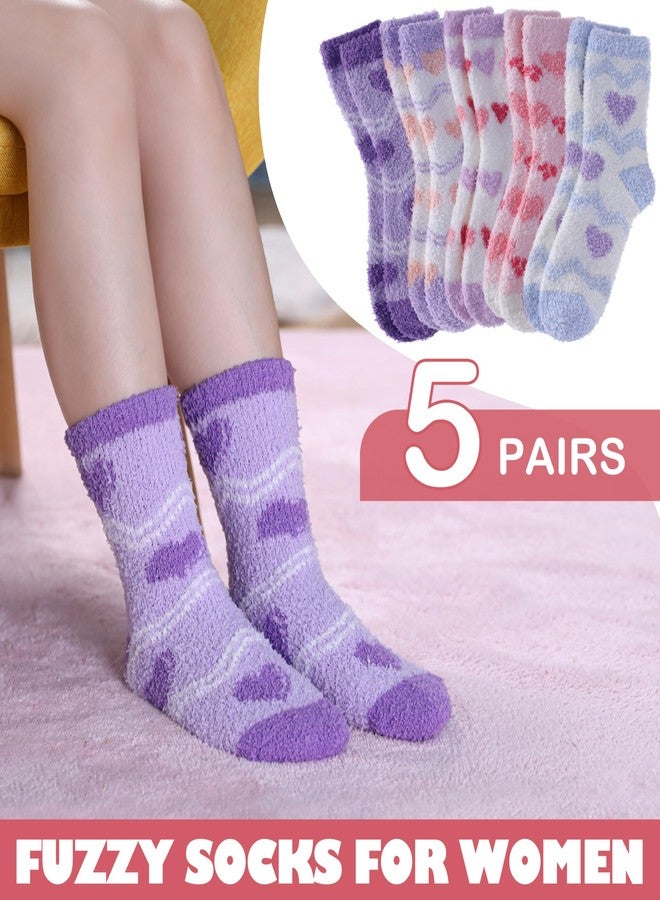 LINEMIN Womens Fuzzy Socks Cozy Fluffy Winter Slipper Warm Thick Fleece Soft Home Sleeping Socks, Light Purple Mixing Heart, One size - Image 3