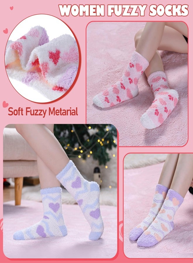 LINEMIN Womens Fuzzy Socks Cozy Fluffy Winter Slipper Warm Thick Fleece Soft Home Sleeping Socks, Light Purple Mixing Heart, One size - Image 2