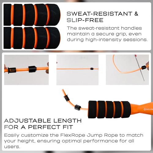 Solpro FoamFly Adjustable Jump Rope Skipping Rope with soft foam handle for men, women, kids, fitness, exercise | Unisex, Tangle-Free, Sweat-Resistant, Ideal for gym & cardio. (Orange) - Image 4