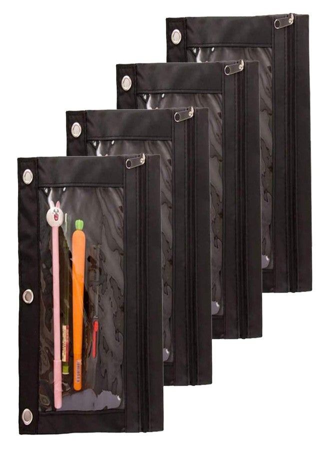 SdeFe Pencil Pouch for 3 Ring Binder, Zippered Pen Pencil Case Binder Pouch with Clear Window 4 Pack (Black) - Image 1