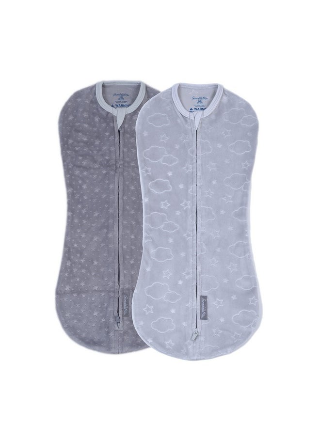 SwaddleMe - By Ingenuity Compression Swaddle Pod In Velboa, Two-Way Zipper For Easy Changes, Improves Sleep & Calms Startle Reflex, 0-2 Months, 2-Pack - Clouds & Stars - Image 1
