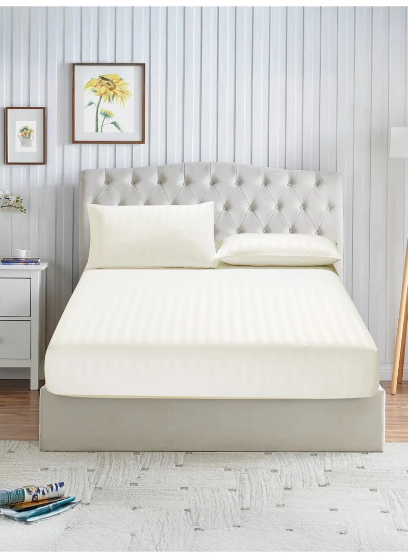 Donetella Premium 3 Piece – 180×200 cm King Striped Fitted Sheet, and 35 cm Deep Pocket, Secure All-Around Elastic Fit, No Excess Fabric.