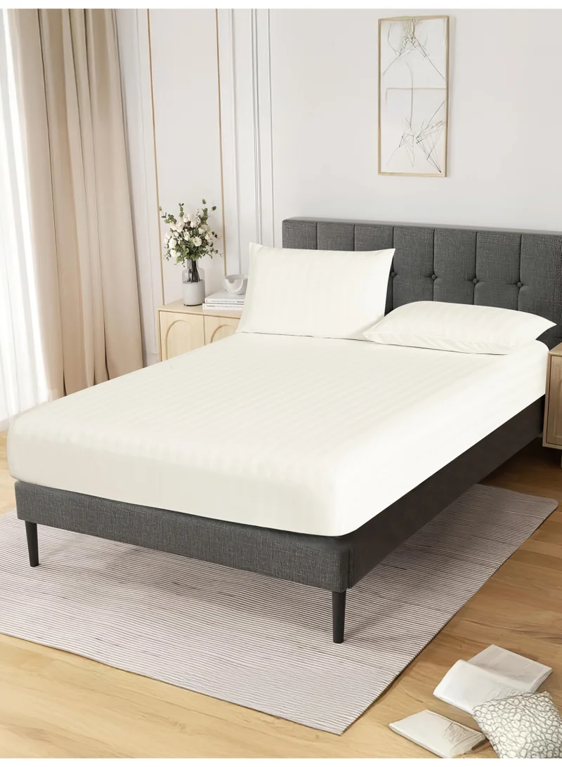 Donetella Premium 3 Piece – 180×200 cm King Striped Fitted Sheet, and 35 cm Deep Pocket, Secure All-Around Elastic Fit, No Excess Fabric.