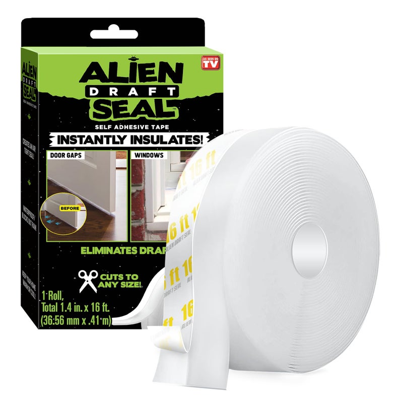 Alien Draft Seal Insulation Tape Transparent Silicone Weather Stripping Seal Strip and Under Door Draft Stopper for Windows and Door Bottoms As Seen On TV(1 Roll - 16 Feet)