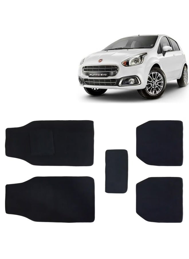 Classic Carpet Style Universal Car Mats for Fiat Punto Evo 2012-2019 Model Black Color Anti Slip Car Floor Foot Mats Complete Set of 5 Piece Executive Series - Image 1