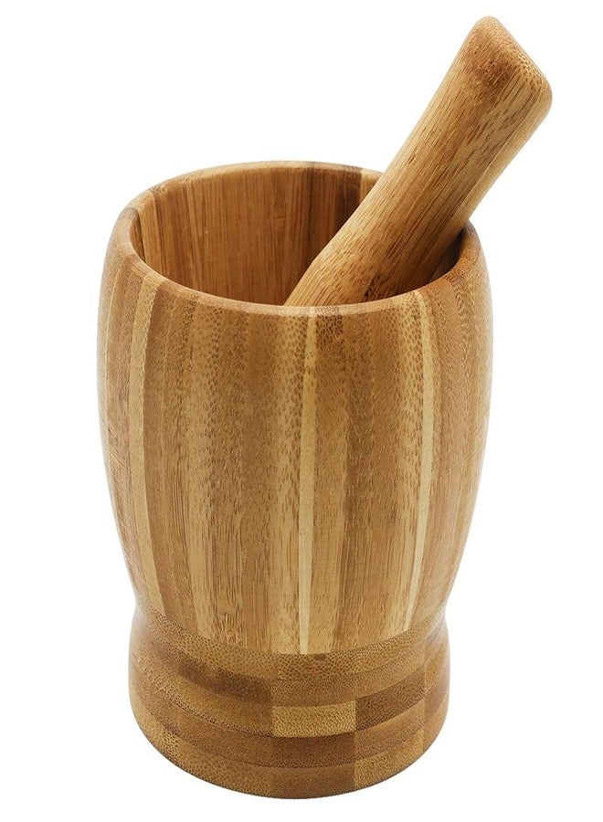 MGGi Wooden Pestle and Mortar Bamboo Bowl Set Guacamole Bowl Shell Garlic Pepper Press Mincer Grinder Chopper Crusher Molcajete Mixer for Guacamole,Herbs,Spices,Garlic,Medicine Pills,Seeds - Large - Image 1