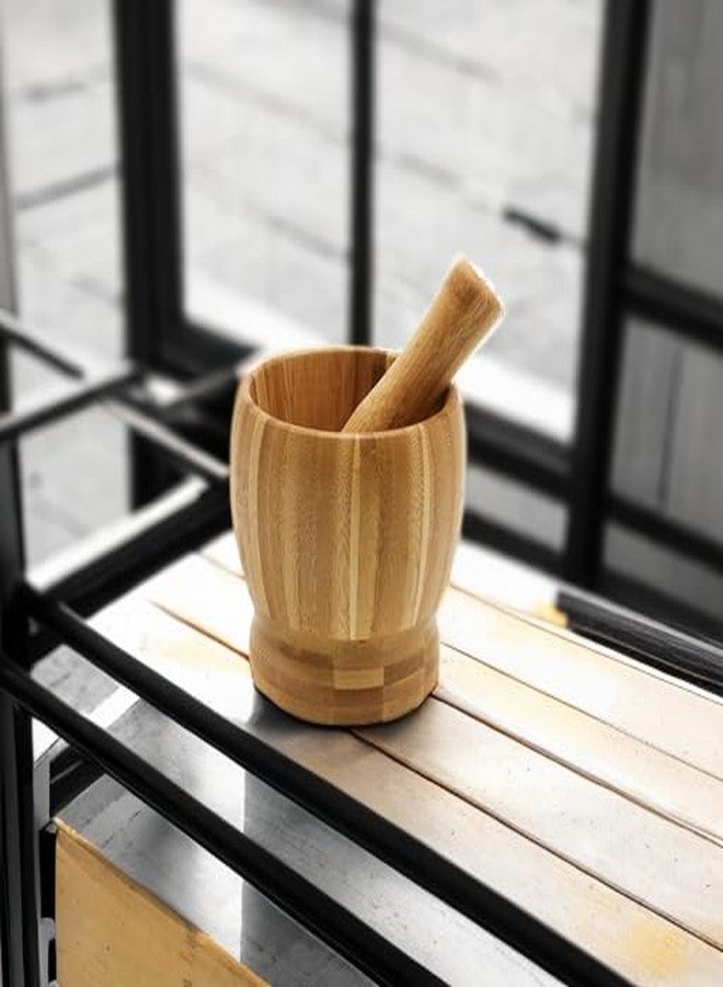 MGGi Wooden Pestle and Mortar Bamboo Bowl Set Guacamole Bowl Shell Garlic Pepper Press Mincer Grinder Chopper Crusher Molcajete Mixer for Guacamole,Herbs,Spices,Garlic,Medicine Pills,Seeds - Large - Image 5