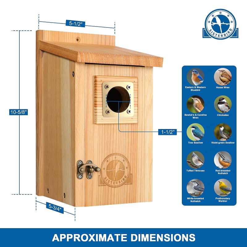 SISTERBIRD Bird Houses for Outside Clearance with Copper Guard, Cedar Bird House Outdoor, Bluebird Finch Swallow Wren Chickadee - Image 3