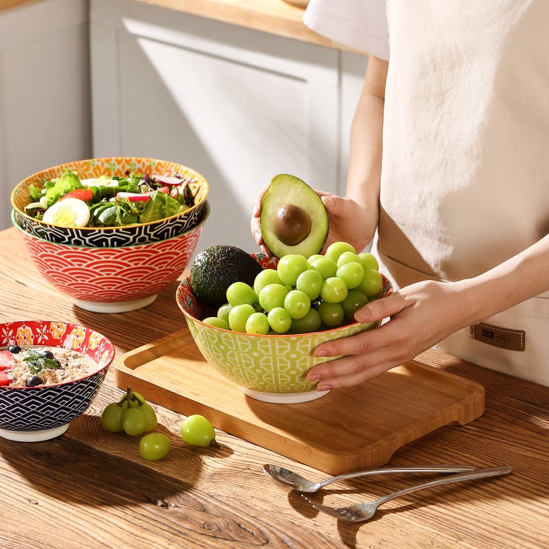 Metahom Salad Soup Bowls  Large Serving Bowls for Pho  Pasta Rarmen  48 Oz Stackable Ceramic Bowls for Kitchen  Set of 3  Microwave & Dishwasher Safe - Image 2